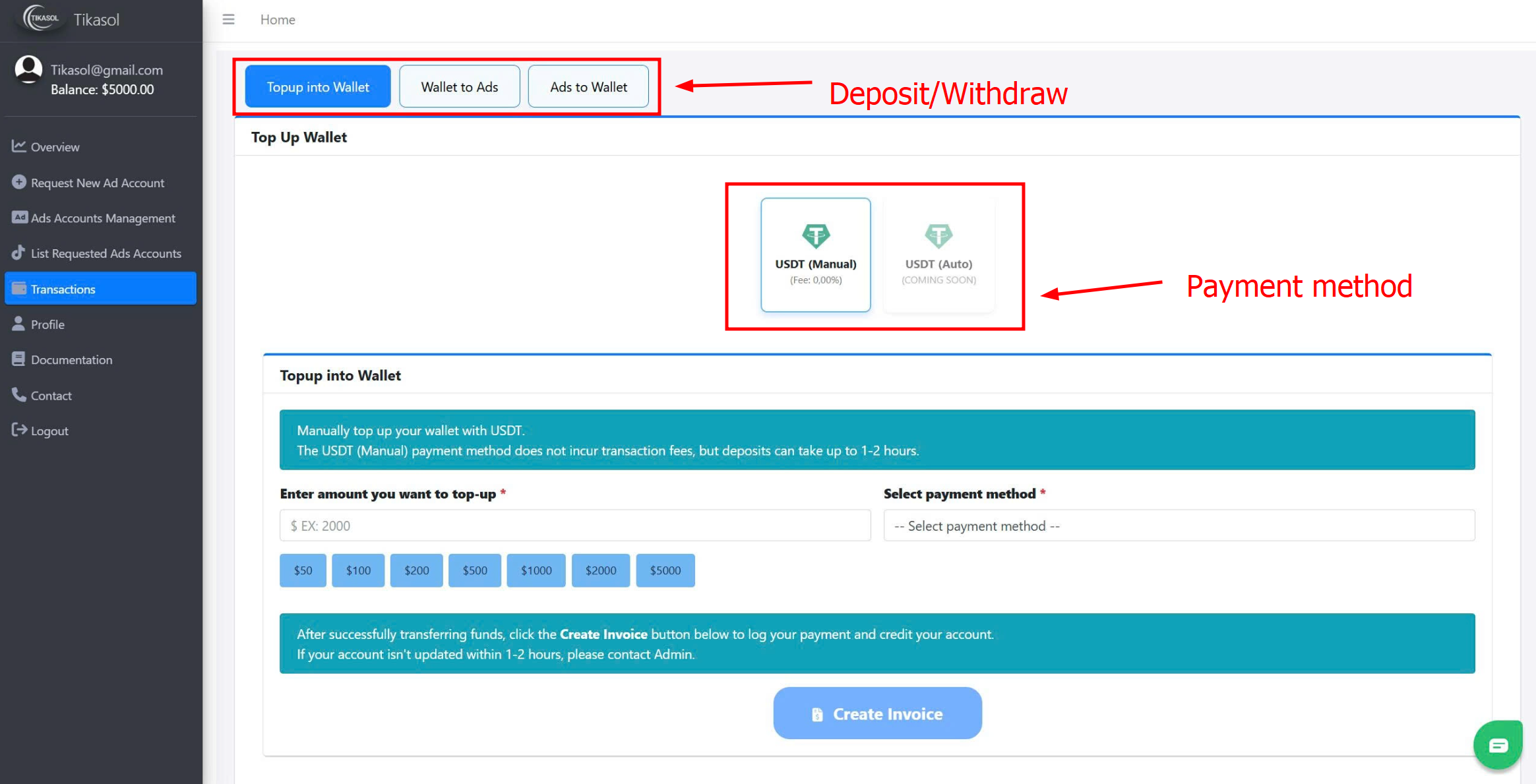 Tikasol transaction wallet, view and manage your wallet balance and financial activities